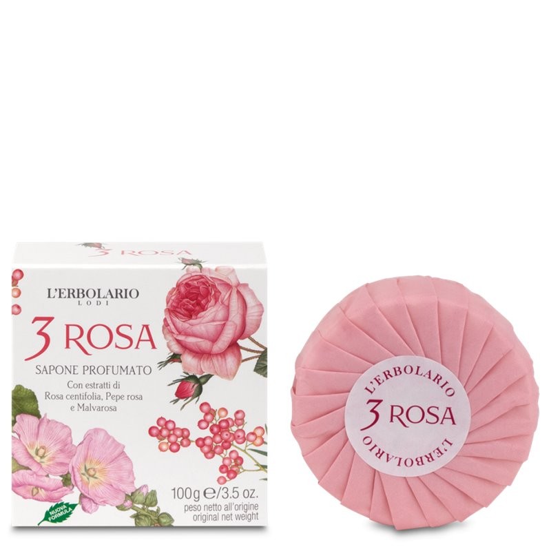 L'ERBOLARIO 3 Rosa Sapone Profumato 100 g - Sapone Solido Floreale e Romantico