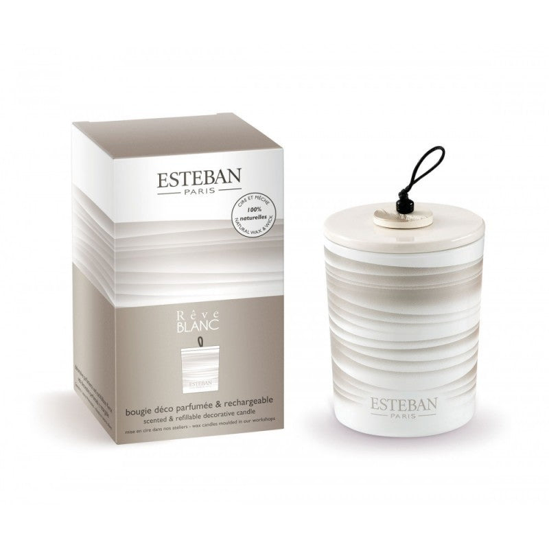ESTEBAN Rêve Blanc Bougie Décorative Parfumée & Rechargeable - Bougie Florale avec Décor Raffiné
