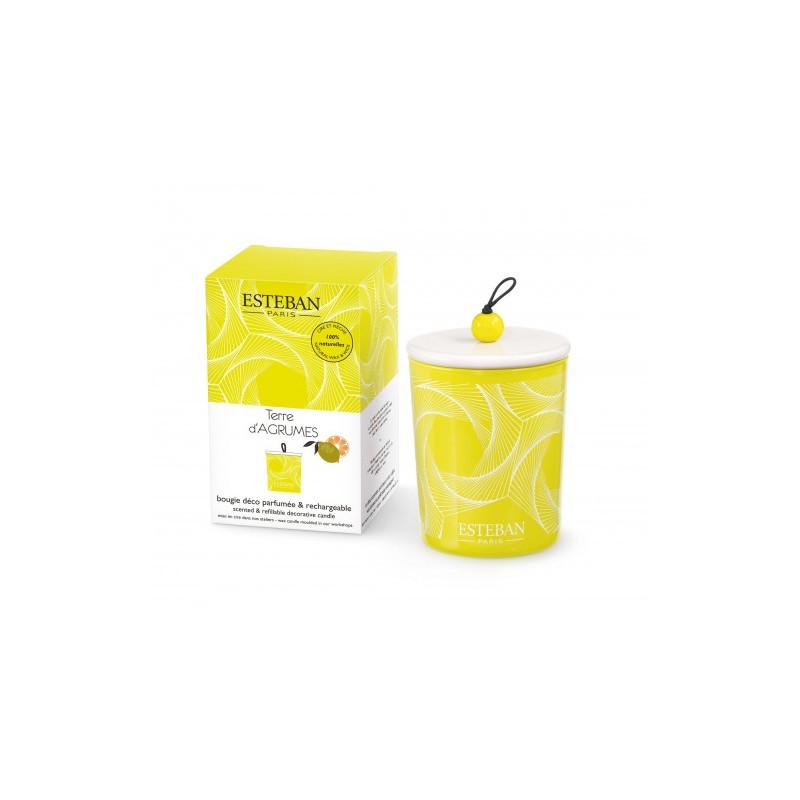 ESTEBAN Terre d'Agrumes Bougie Déco Parfumée & Rechargeable - Bougie Agrumes Décorative