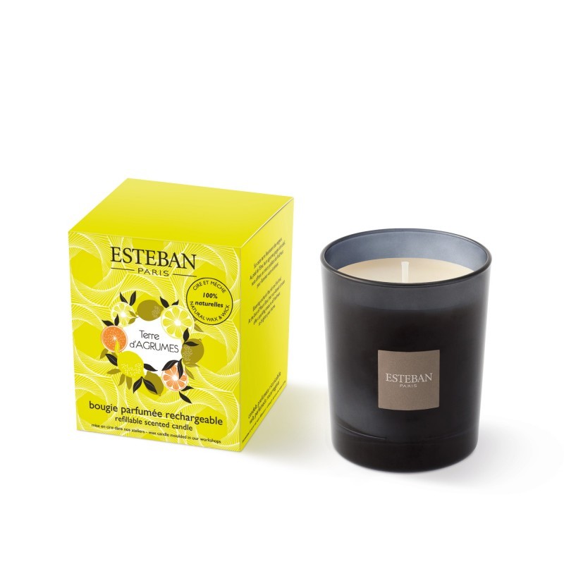 ESTEBAN Terre d'Agrumes Bougie Parfumée Rechargeable - Bougie Agrumes Énergisante